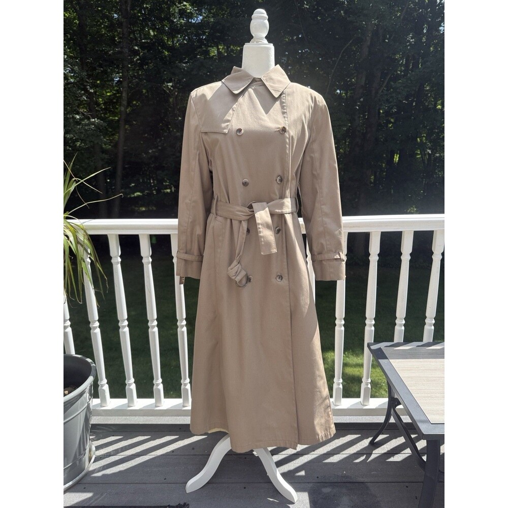 Vintage London Fog Maincoat Double Breasted Belted Women Trench Coat, 14 R